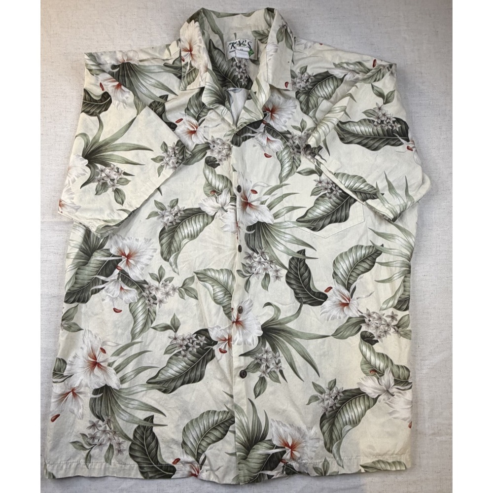 Vintage Ky's Hawaiian Aloha Flowers Surf Luau Shirt - Made in USA - Mens XL